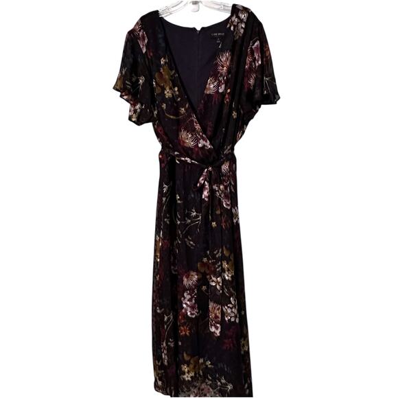 Lane Bryant Maxi Dress Womens Size 22 Navy Floral Chiffon Flutter Sleeve Belt 2X - Picture 2 of 9